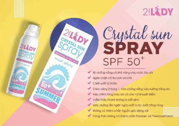 Xịt dưỡng trắng chống nắng 2 Lady Magic Skin - Crystal Sun Spray